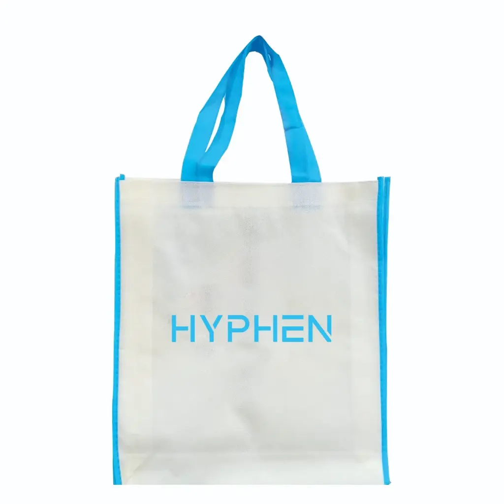 Polypropylene Bag White, skyblue handle, 30x36cm